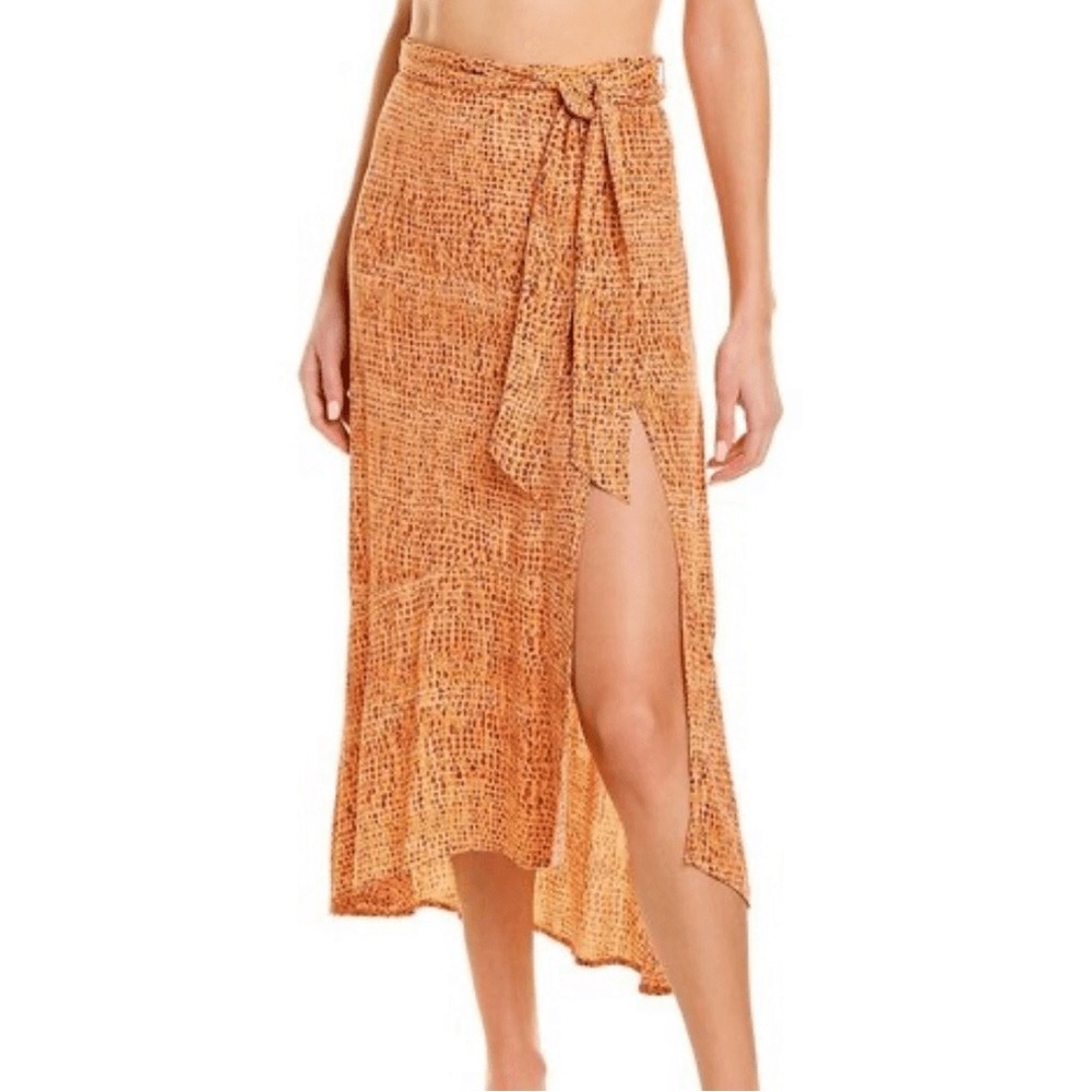 L*Space Wrap Maxi Skirt Orange & Brown - Bohemian Beach Vacation Summer Small